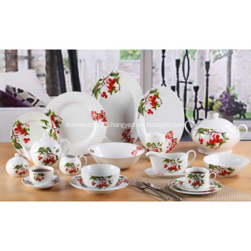 Cherry Blossom Decal White Porcelain Dinnerware